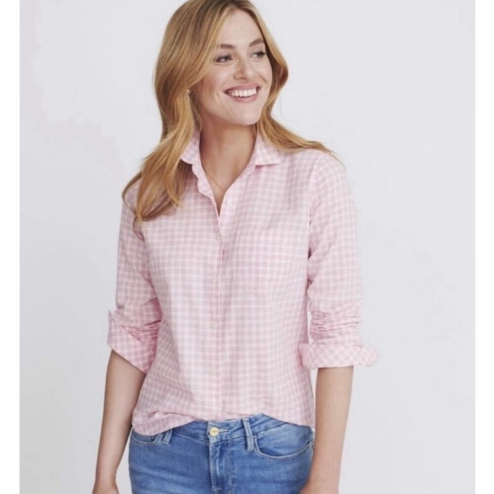 UNTUCKit Gingham Plaid Collared Long Sleeve Shirt White Pink Size 8 NEW